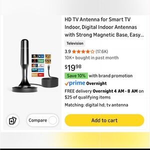 HD TV 4K Antenna - Indoor/Outdoor Installation-(Black)
New in Box/plastic